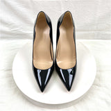 Plataz New Black Patent Leather High Heels 12CM Pointed Thin-Heeled Women's Shoes High Quality Shoes