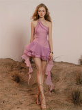 Plataz Summer Vietnamese Niche Design Irregular Hanging Neck Fairy Air Lotus Side Small Man Eyeless Sleeveless Dress Skirt