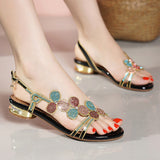 Plataz New Bohemian Fashion Sandals Women's Summer Leather Flat-Soled Beach Shoes Anti-Slip Crystal Women's Shoes High Quality Shoes