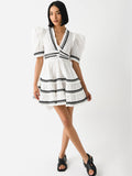 Plataz Temperament Elegant Famous Style Dress 2025 Spring New V-Neck Stripe To Receive Waist Tie Dress Woman