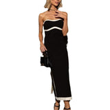 Plataz Summer New Women's Black And White Double-Decker Light-Cooked Sexy Bosom Long Dress