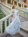 Plataz Summer British Tide Brand Dream Fairy Flower Net Collar Bubble Sleeves Wide Swing Flowing Dress Dress