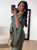 Plataz 2024 New Fashion Temperament Bat Sleeves To Receive Waist Sexy Dress
