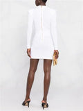 Plataz Autumn And Winter Pa Family Fashion Famous Woman Goddess Metal Buckle V-Neck Black Thin Knitted Dress
