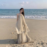 Plataz Wearing A Suit Hottie Bare Back Irregular Hanging Neck Vest Top Girl Summer 100 Folded Skirt Two Sets