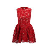 Plataz Elegant Style Lace Flower Sleeveless Short Dress 2025 New Round Neck Waist High-Waisted Dress Women's Summer