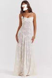 Plataz French Seaside Holiday Wind White Sling Belts With Thin Tug-And-Wearing Fairy Thoracic Dress