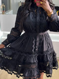Plataz Elegant Court Style 2025 Summer New Collar Lace Embroidery Strap Lotus Side Lantern Sleeve Dress