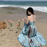 Plataz Sexy Sling Dress Women's Summer New Hainan Sanya Bohemia Printed Back Holiday Dress