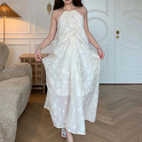 Plataz New Elegant Loose Folded Neck Dress Sexy Bare Sleeveless Holiday Dress