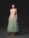 Plataz Lace Spliced Mint Green Sling Dress Dress 2024 Summer Super Fairy Temperament Niche Design Thin Mesh Dress