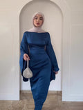 Plataz 2024 New Waist-Skinny Trumpet Sleeve Solid Color Temperament Dress Woman