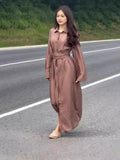 Plataz Summer New French Collar Temperament Waist Solid-Colored Cardigan Dress