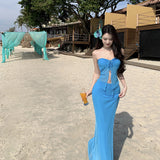 Plataz Bra With Sexy Resort Wind Seaside Hottie Long Dress Bag Hip Skirt Set Summer