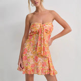 Plataz Sexy French Print Translucent Floral Wrapping Thoracic A-Skirt Miniskirt HZ0628