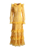 Plataz Elegant Retro Style Dress 2025 Spring New Lace Embroidery Mesh Dress Woman