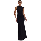 Plataz 2025 New Solid-Color Sleeveless Roll-Free Backpack Hip Dress