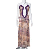 Plataz New Women's Mesh Slings Hollow Lace Opening Dress DJPT