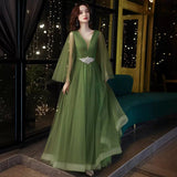 Plataz Dress Women 2025 New Long Green Large-Size Annual Conference Host Banquet Performance Fluffy Temperament Dress
