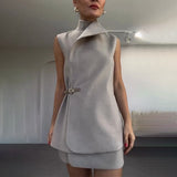 Plataz Summer New Temperament Tie With Vest Sleeveless Commute Two Sets