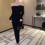 Plataz Big Show Back Black Brooch Knitted Dress High-End Famous Temperament Pure Shoulder Dress Dress