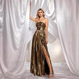 Plataz Women's Clothing Hanging Neck Dress Sexy Evening Dress Forked Sleeveless Gold Showback 8110 HZ0628