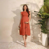 Plataz Summer Women's Flying Sleeves Folded Layered Short-Sleeved Dress Chiffon Pregnant Women's Dress Maternity