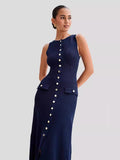 Plataz Summer New Temperament Sleeveless Round Collar Knitted Dress