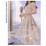 Plataz Tea Break French Ink Painting To Collect Thin Temperament Lady White Chiffon Dress Women's Clothing Mall The Same DJPT