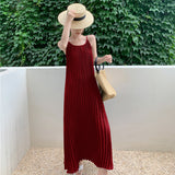 Plataz Red Seaside Holiday Sling Dress Women's Summer 2024 New Temperament Loose 100-Folded Long Dress Super Fairy