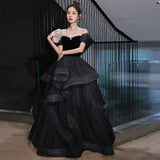 Plataz Word Shoulder Evening Dress Woman 2025 New Art Exam Graduation Evening Dress Dress Spring Temperament Banquet Dress