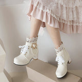 Plataz Size Women's Shoes Retro Lace Coarse Heel Short Boots Autumn And Winter New College Women's Boots Shoes High Quality Shoes