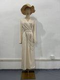 Plataz Women's Clothing 2025 Spring New Long Dress Temperament Long-Term Waist Chain Solid Color And Set Of Face Dress