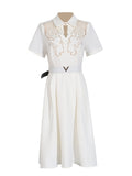 Plataz Temperament Style Dress 2025 Summer New Collar Hollow Crouses To Collect Belt Long Dress Women's Dress