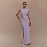 Plataz 2025 New Solid Colorless Sleeveless Ruffed Zipper Bag Tug Of The Noise Dress