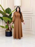 Plataz Muslim Solid-Colored Belt-Lending Dress Woman In Autumn 2024