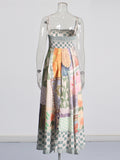 Plataz Spring Women's Dress 2025 New Retro Graffiti-Print Linen Sling Dress