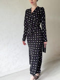 Plataz Chic French Wave Dot Dress Temperament V-Necked Hip Dress Tice With Waist Display Skinny Bottom Skirt