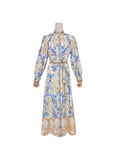 Plataz Famous Wind High-End Printing Small Collar Single Buckle Collar Buckle With Waist Long Dress