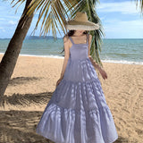 Plataz Sanya Holiday Style French Loose Dress Seaside Fairy Dress Folded Sling Dress