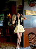 Plataz Short Dress Pure Vietnamese Niche Dress Yellow Broken Flower Deep V Print Holiday Thorny Skirt