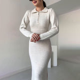 Plataz Women's Clothing 2024 Autumn New POPL Collar Zipper Long-Sleeved Ass Dress Women