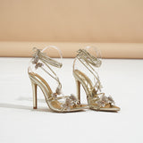 Plataz Shoes Women 2024 New Summer Cross-Tie Fairy Wind Silver Bow Bow Toe Ultrafine Heels High Quality Shoes