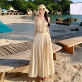 Plataz Seaside Holiday Dress Set To Take Pictures And Wear Age-Reduction Knitted Slings + A-Word Cake Skirt