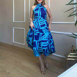 Plataz Summer New Fashion Temperament Round Collar Printing Dress