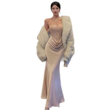 Plataz Concrettress New High-End Sexy Back Long Dress Dress A Word Shoulder Pure Lust Lace Corset Dress Dress Woman HZ0628