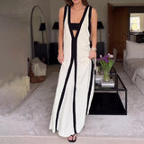 Plataz Women's Summer Sexy V-Neck Wide Shoulder Collsion Casual Dress