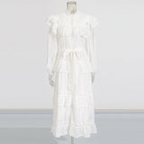 Plataz Dream Collar Wood Ear Folding Single Row Buckle Dress 2025 New Women's Summer Long Sleeves Pure Color Dress Dress Girl