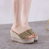 Plataz High Water Drill Slope In The Pine Shoes And The Summer Cool Slippers Waterproof Table Weaving High Heels Wear Thick Bottom Slippers High Quality Shoes