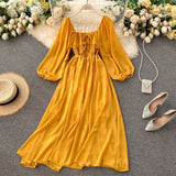 Plataz Tender Wind Dress Autumn 2025 New Female Vintage Fangzi Bubble Bubble Sleeve Chiffon Dress DJPT